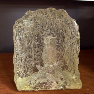Reversed Carved Lucite owl Sculpture Signed Agustin